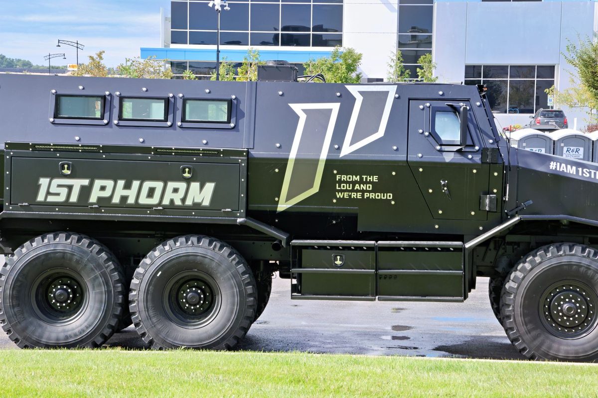 Custom 1st Phorm armored truck on display at Cars n Coffee